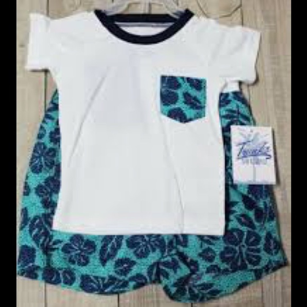Boy’s Teal Hawaiian Swimming Trunks Set
